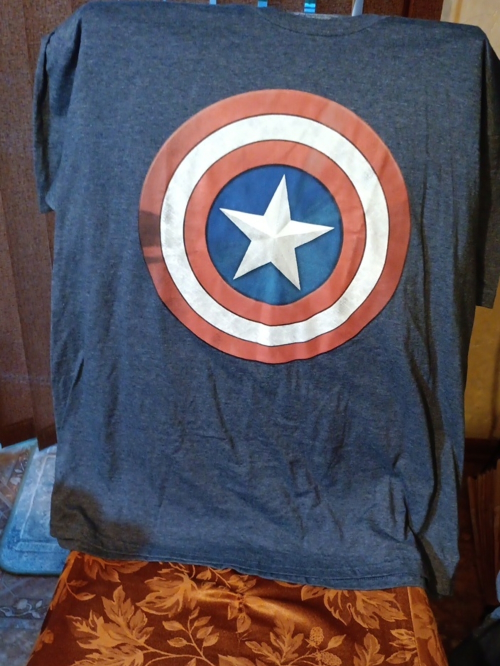 Marvel Men's Heather Gray Tee with Red, White and Blue Shield Graphic